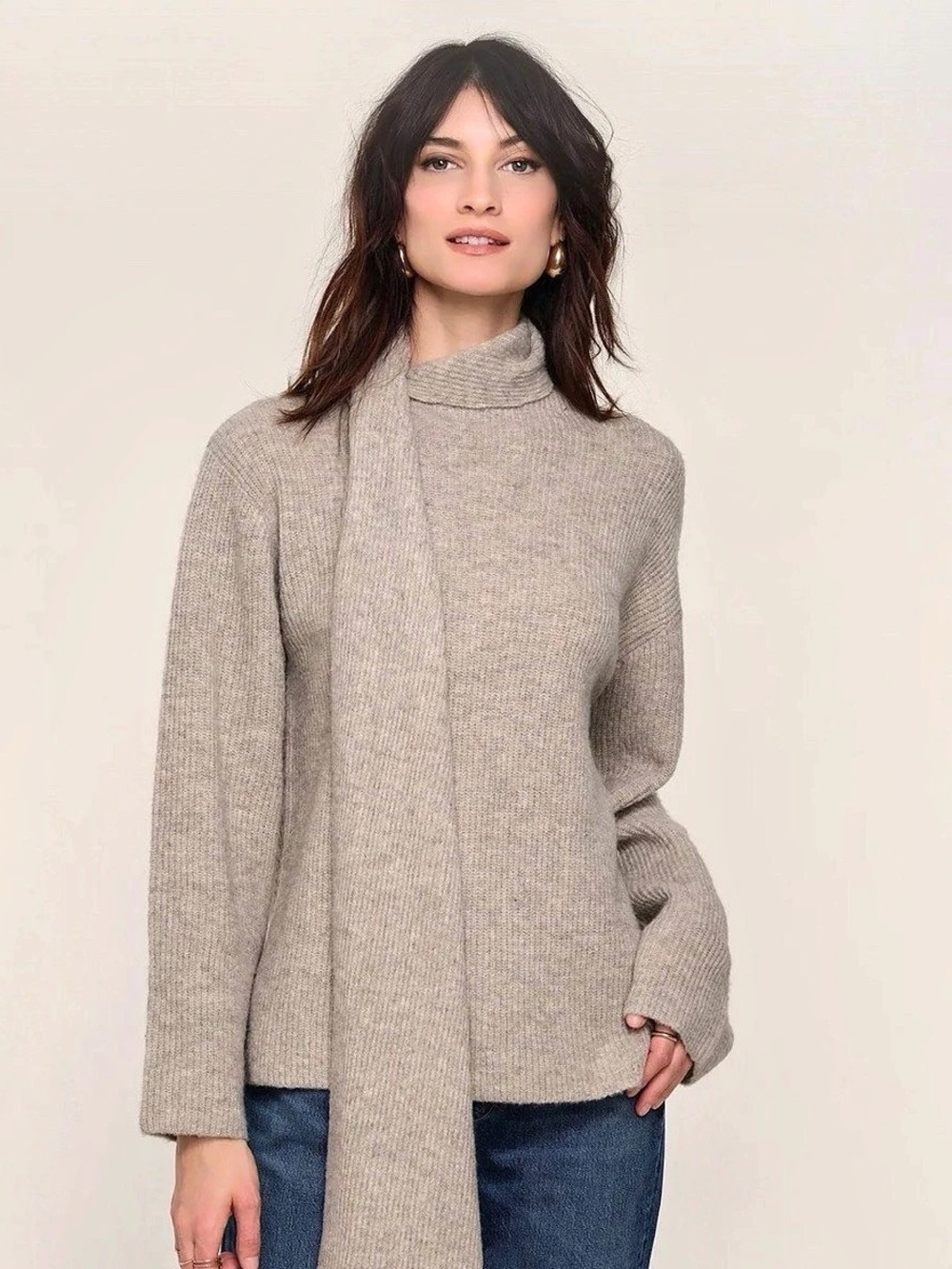 NWT Heartloom Darcey Taupe Attached Scarf Sweater Size Small